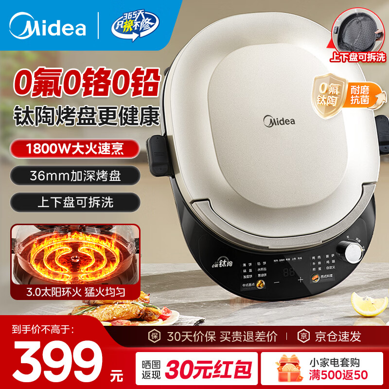美的（Midea）电饼档 双面加热烙饼锅 早餐机 加大加深可拆三明治煎烤煎饼薄饼机0氟钛陶匀火烤盘 【钛陶瓷升级】MC-JKC3086 京东折扣/优惠券