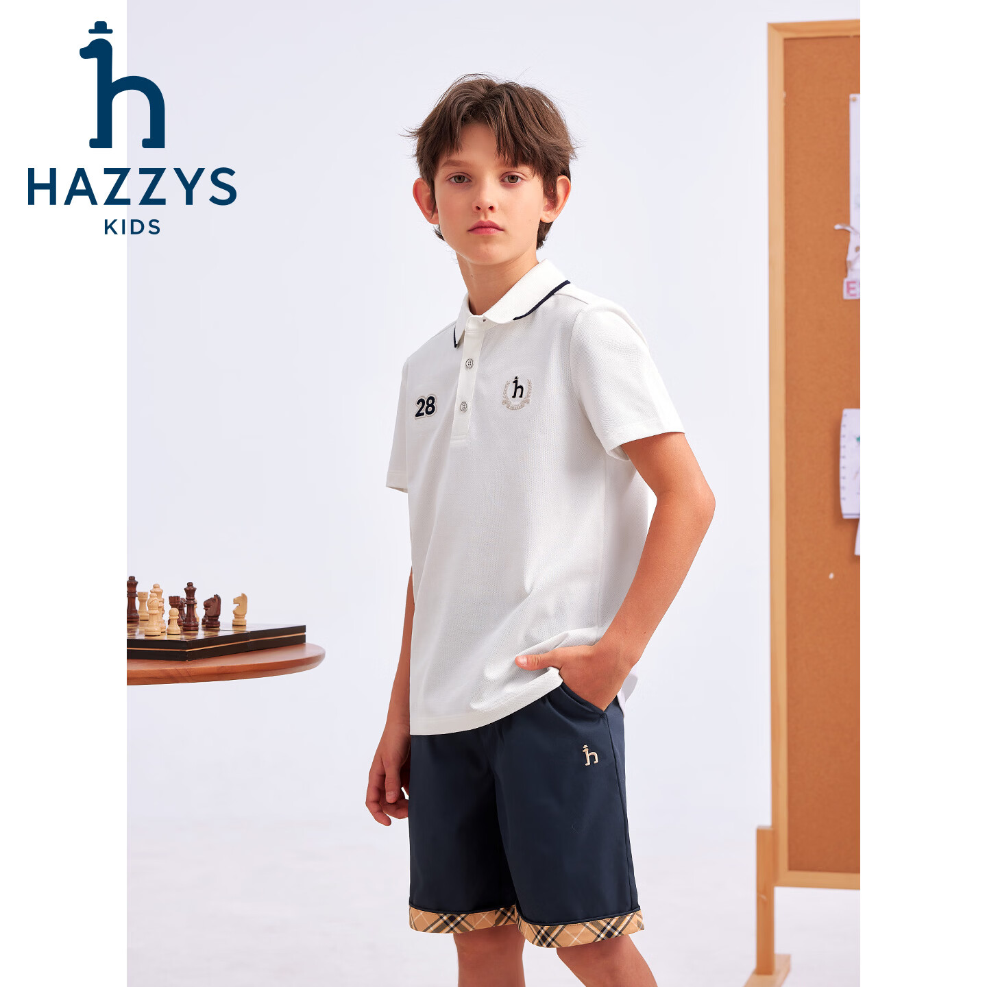 哈吉斯(HAZZYS)童装男童套装2026夏季新款中大童透气舒适短袖POLO衫宽松运动短裤 藏蓝 160