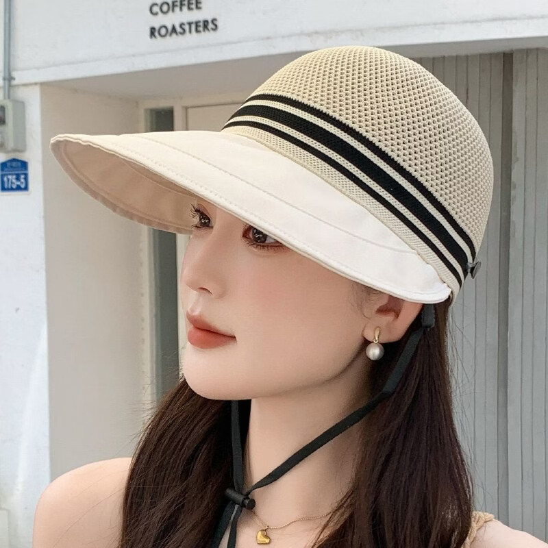 【可挂面罩】防晒镂空速干透气遮阳新款遮脸渔夫帽遮阳帽168 米色【防风稳固】 均码