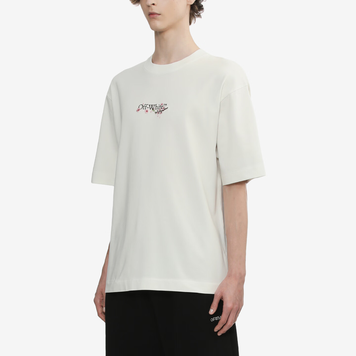 OFF WHITE™情侣装新款双箭头装饰短袖T恤男士高端纯棉短袖衣服女上衣樱花 白色 L