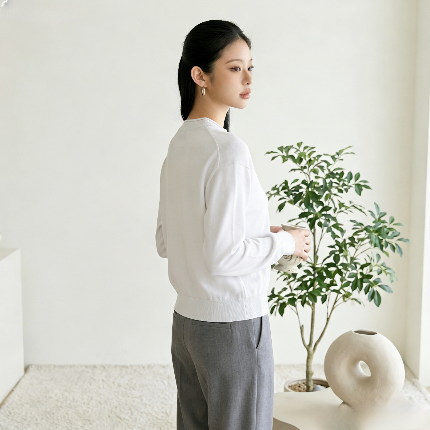 澜度《鹦鹉梨严选》26春季简约新款时尚休闲慵懒风针织开衫女WH8091 白色 L 推荐体重（100-120）