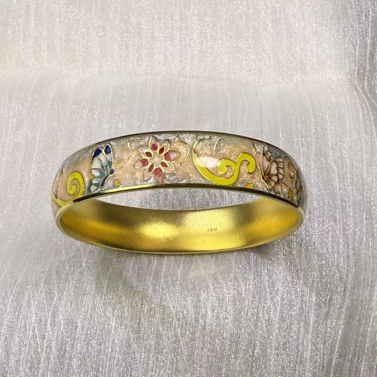 钻之银足银999鎏金拍平珐琅彩手镯 黄色 60圈口约60克