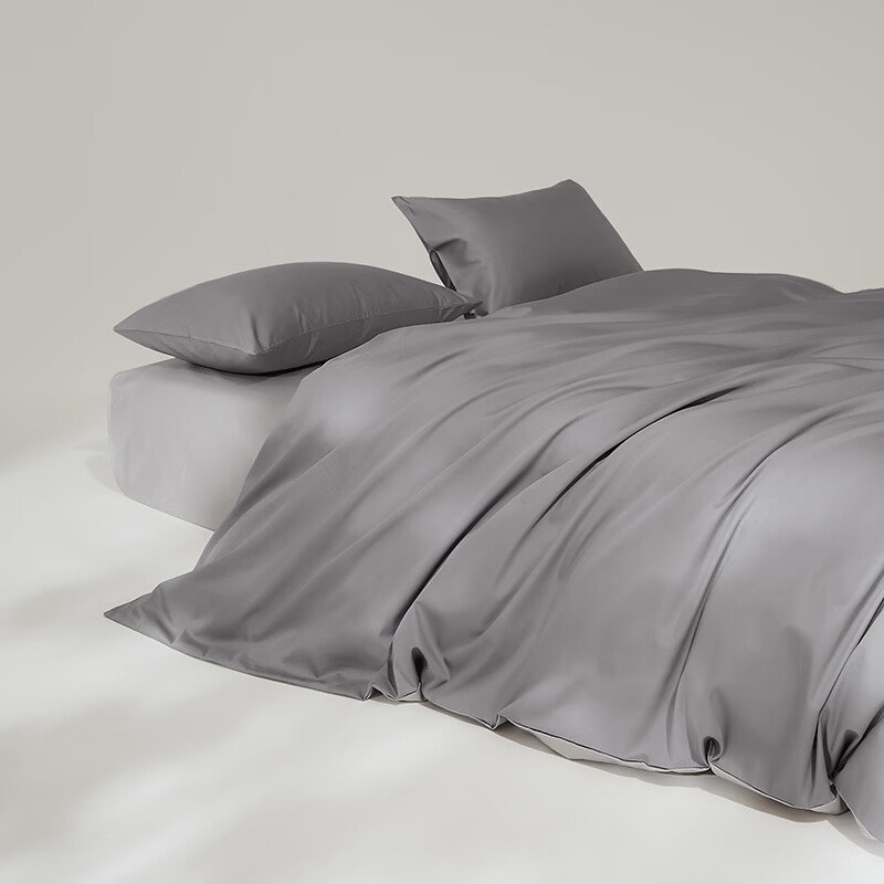 顶柔（DINGROU）净棉柔序贡缎长绒棉拼色纯棉四件套100%全棉床上用品床单被套 杰卡西灰 1.2-1.5米床 床单款 （被套150*200cm）