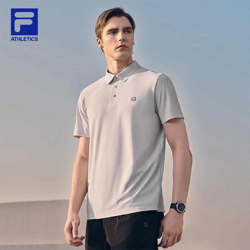 FILA 菁英POLO|斐乐官方男装短袖POLO衫2026夏季新款凉感速干上衣 A款-清水灰-GY 2XL 185/104A/XXL