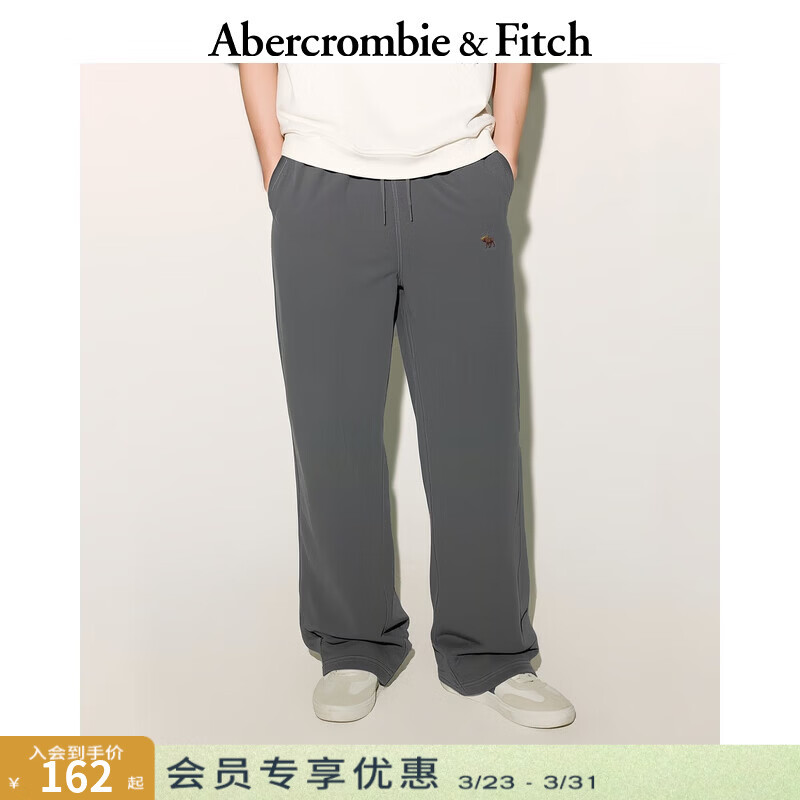 Abercrombie &amp; Fitch经典小麋鹿图案美式抓绒直筒运动卫裤长裤25秋冬男装134-5142 深灰色 L (180/86A) 偏大偏长，建议小一码