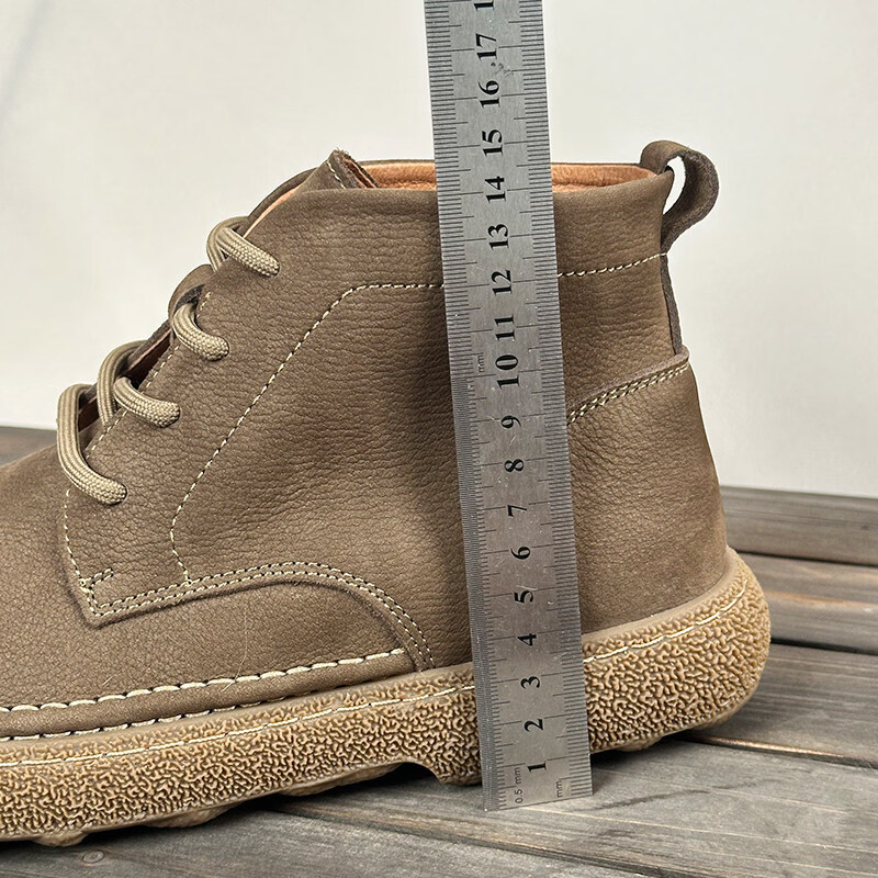 中帮马丁靴2025秋冬加绒保暖软皮软底系带工装短靴子 卡其色_加绒 45