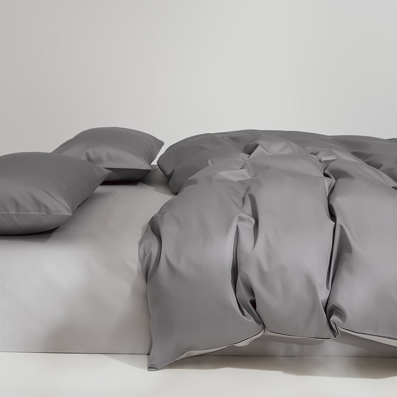 顶柔（DINGROU）净棉柔序贡缎长绒棉拼色纯棉四件套100%全棉床上用品床单被套 杰卡西灰 1.2-1.5米床 床单款 （被套150*200cm）