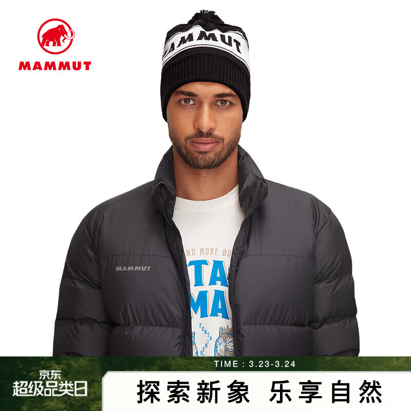 猛犸象（MAMMUT）Peaks 男女同款休闲舒适百搭保暖时尚针织羊毛帽 黑白色