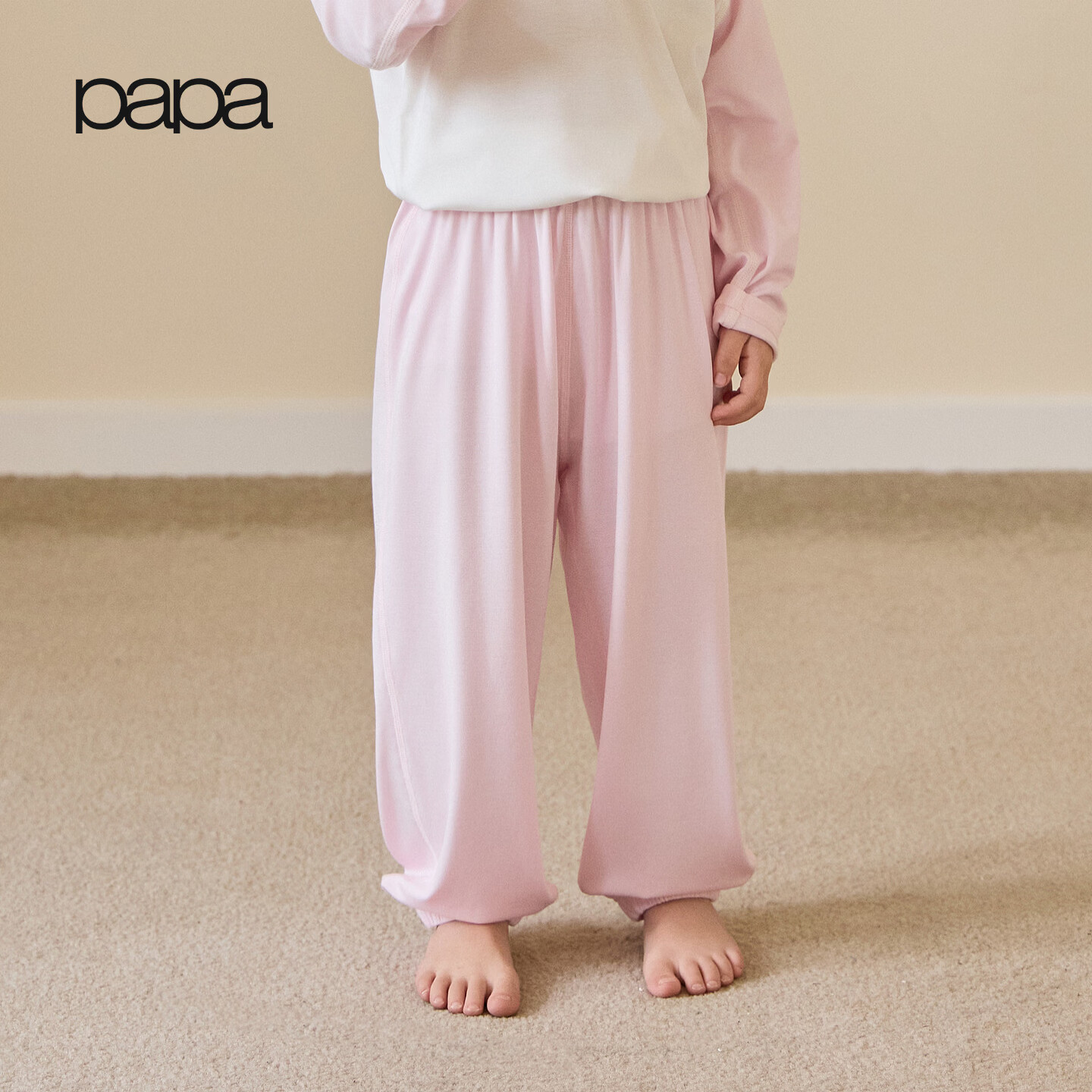papa【小奶冻】爬爬夏季儿童裤子男女童防蚊束脚长裤休闲舒适 粉色 120 cm