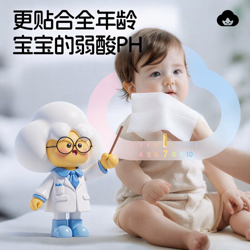 棉柔世家 婴儿湿巾宝宝手口湿巾纸带盖一次性洗脸巾擦脸巾 【全家一起用】婴儿手口湿巾 60抽 10包