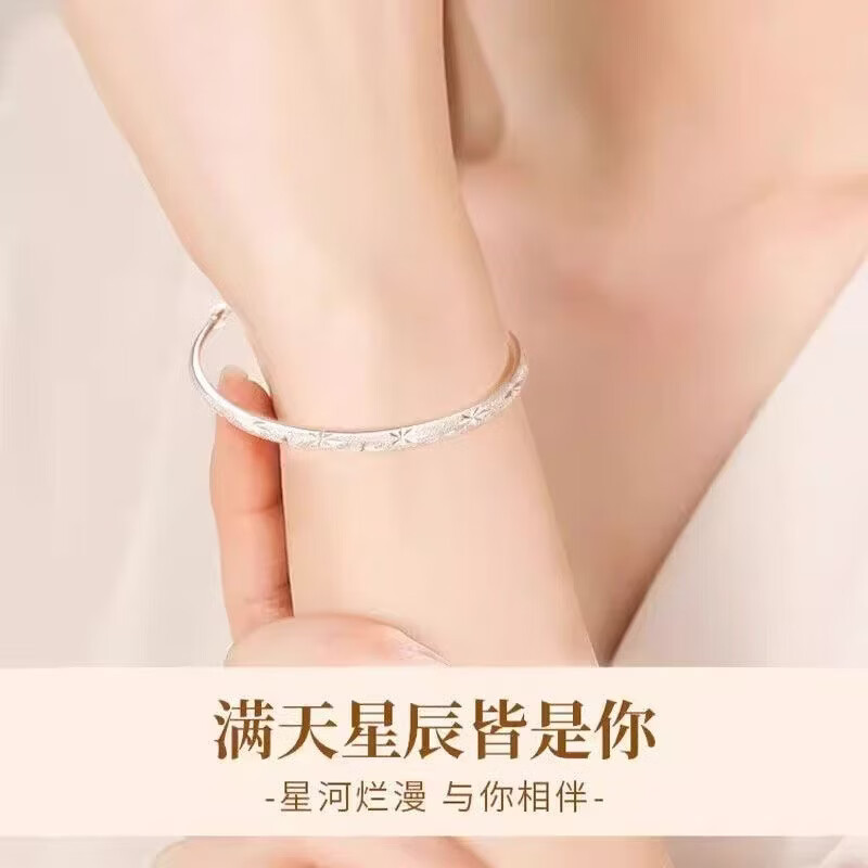 宅女之城满天星手镯女推拉款实心925 银色镯小众七夕情人节礼物送女友老婆 满天星手镯S-1【2个装】
