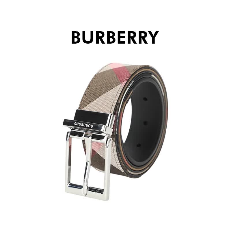 BURBERRY巴宝莉男士棕色拼色帆布配皮单针扣腰带3.5cm 80845781 法国直邮