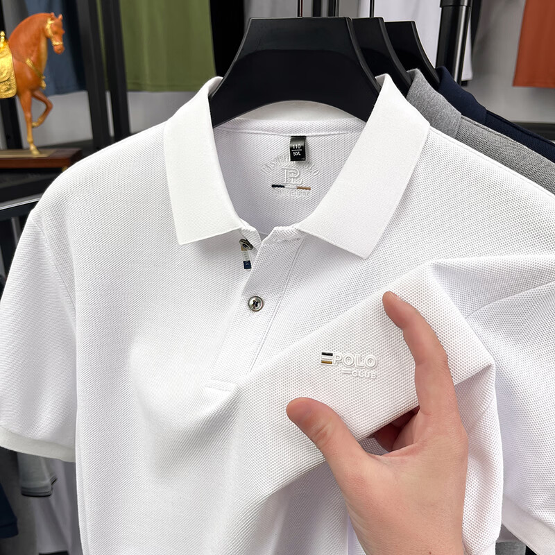 尺度保罗男士翻领短袖T恤夏季薄款冰丝透气商务休闲POLO衫半袖宽松大码 HE7732灰色 3XL 推荐175-190斤