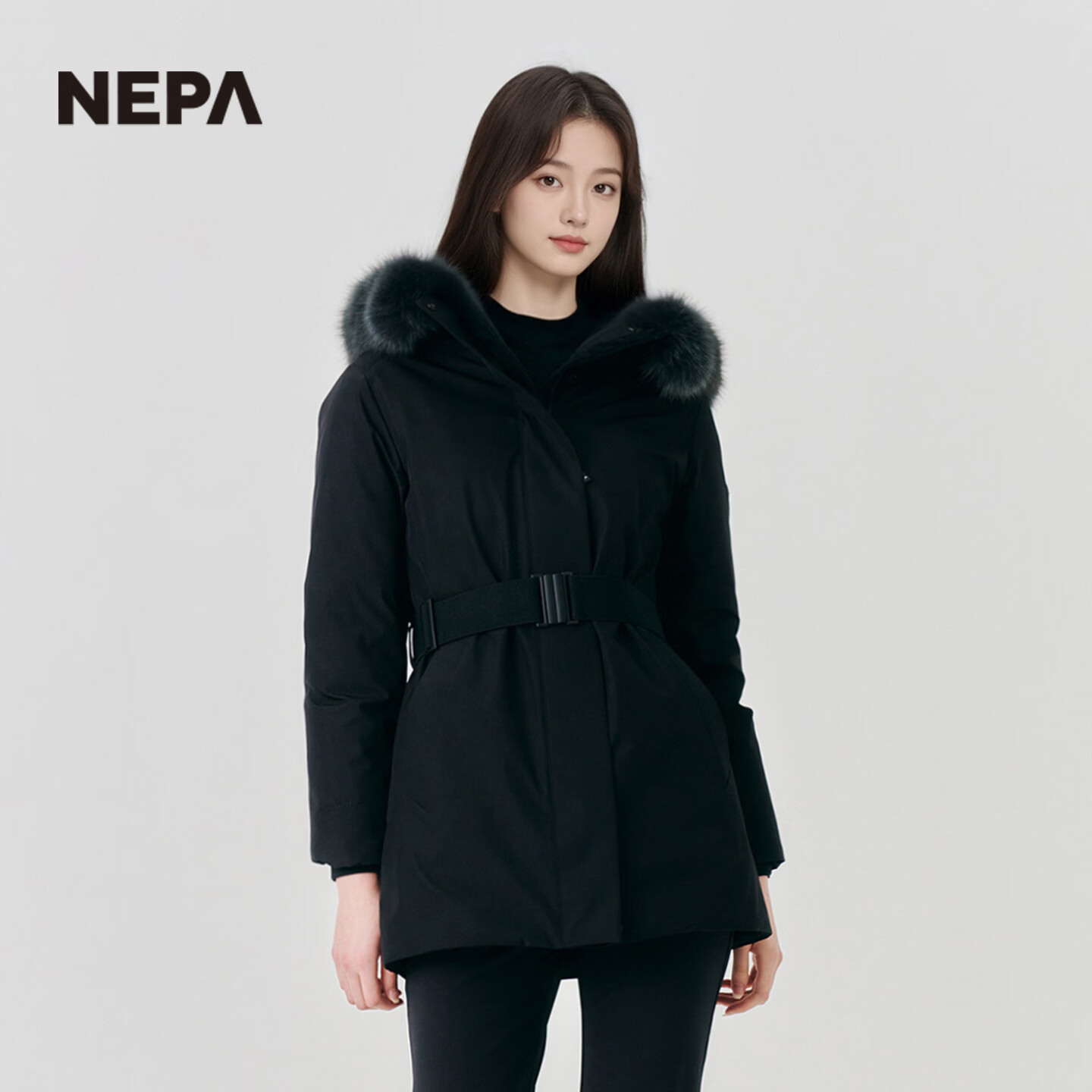 NEPA耐葩秋冬户外女羽绒服防风中长款保暖轻量鸭绒服CJ82077 黑色C01 M (100) 170/92A