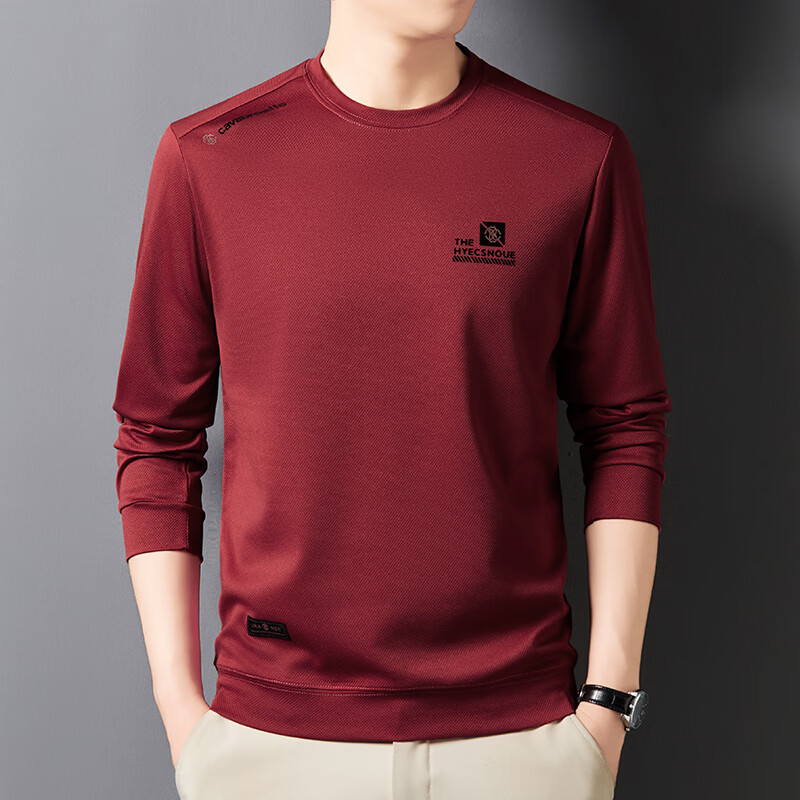 尺度保罗男士圆领长袖卫衣春夏季新款舒适透气套头打底长袖T恤衫宽松大码 CNJ310灰色 M 推荐90-120斤