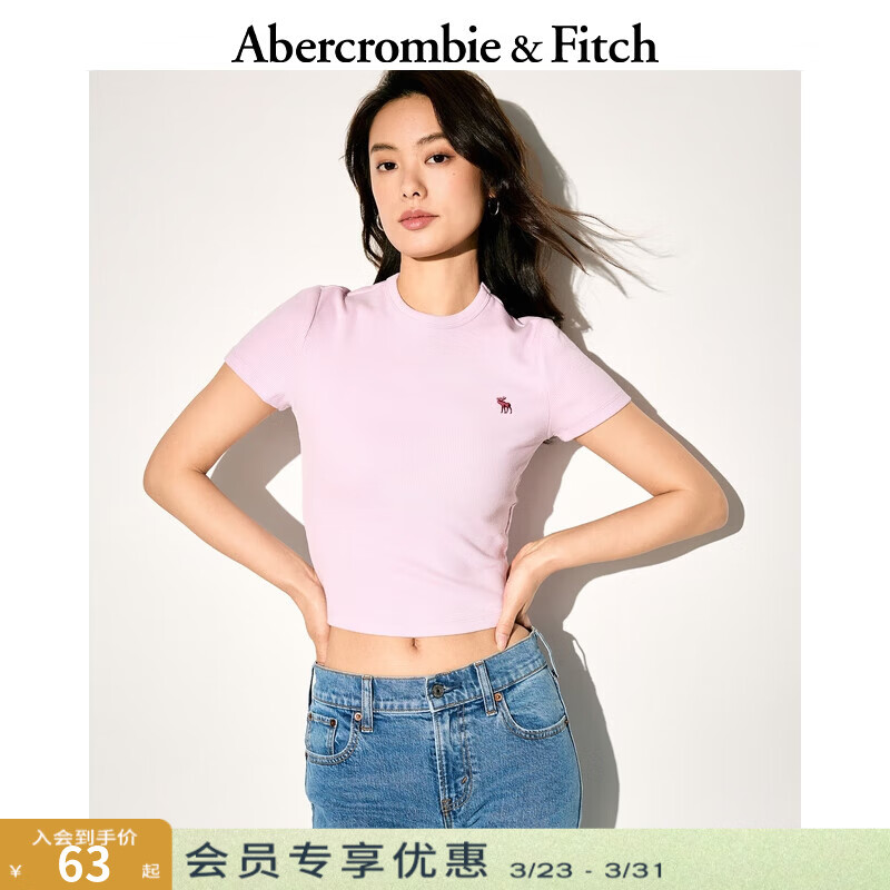 Abercrombie &amp; Fitch【多色圆领T】经典小麋鹿图案女装25夏季美式短袖T恤139-5272 粉色 XS (160/84A)