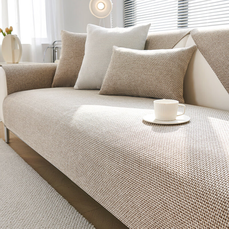 DONOYA 多罗亚编织风棉麻沙发垫四季通用防滑2026年新款盖布坐垫子固定套罩座垫 朴居-卡其色【质感棉麻肌理】 70cm*70cm 【扶手/靠背】