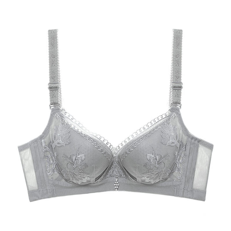 夏娃之秀无钢圈文胸收副乳调整型胸罩性感舒适塑形内衣女小胸聚拢 灰色 70A 厚杯 3.0CM