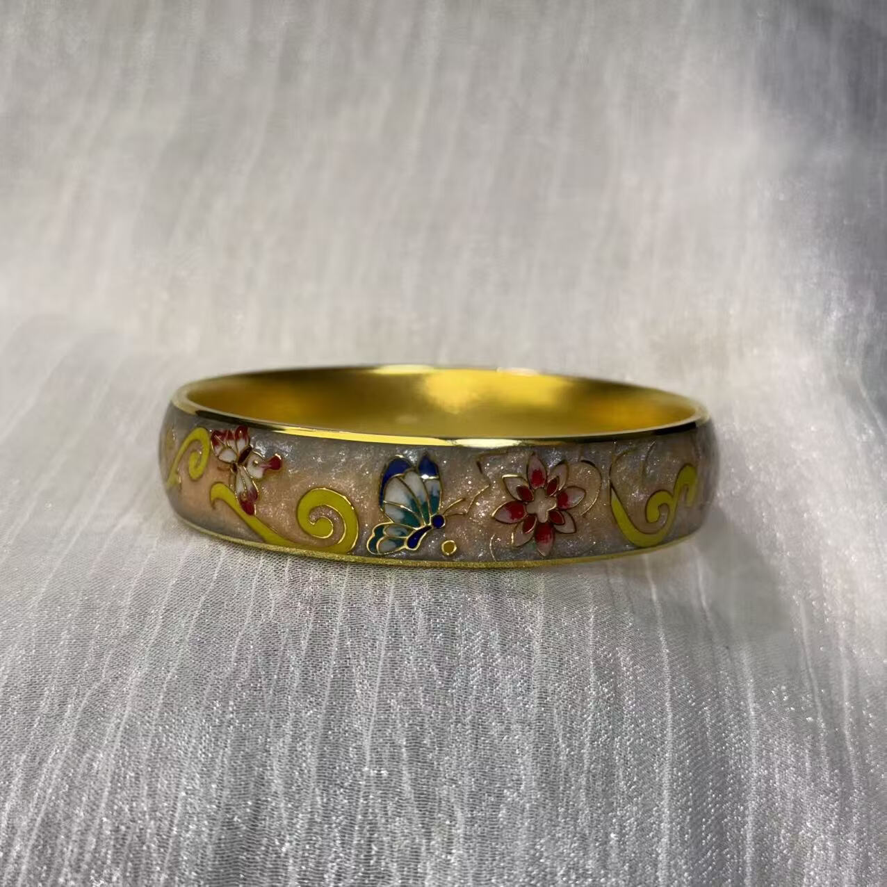 钻之银足银999鎏金拍平珐琅彩手镯 黄色 60圈口约60克