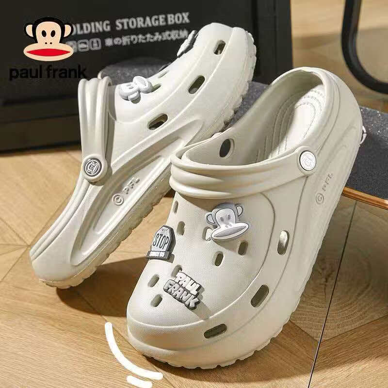 大嘴猴（paul frank）洞洞鞋男款防滑eva材质厚底踩屎感超软可外穿拖鞋女 奶灰色 40-41