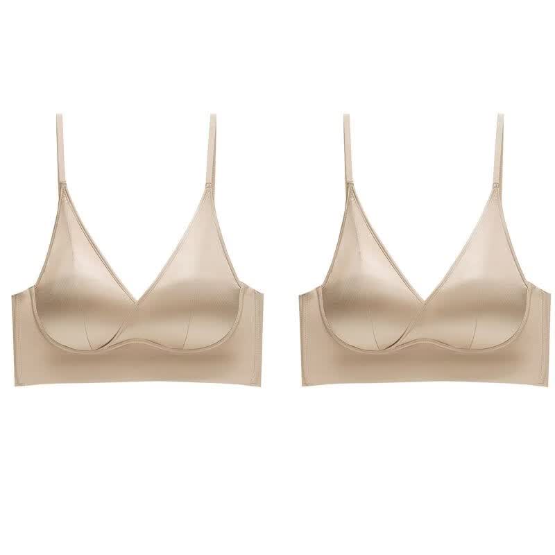 【买1送1】法式性感缎面无痕内衣带胸垫乳胶无钢圈美背一体式内衣 柔肤色+柔肤色【2件装】 2XL 建议140-160斤