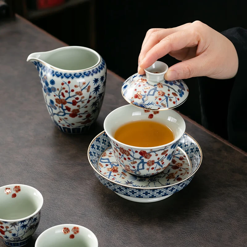 京峰阁 茶具套装 高端轻奢描金茶壶茶杯家用送礼整套高档礼物商务礼品 四季发财茶具套装 7人饮 11件