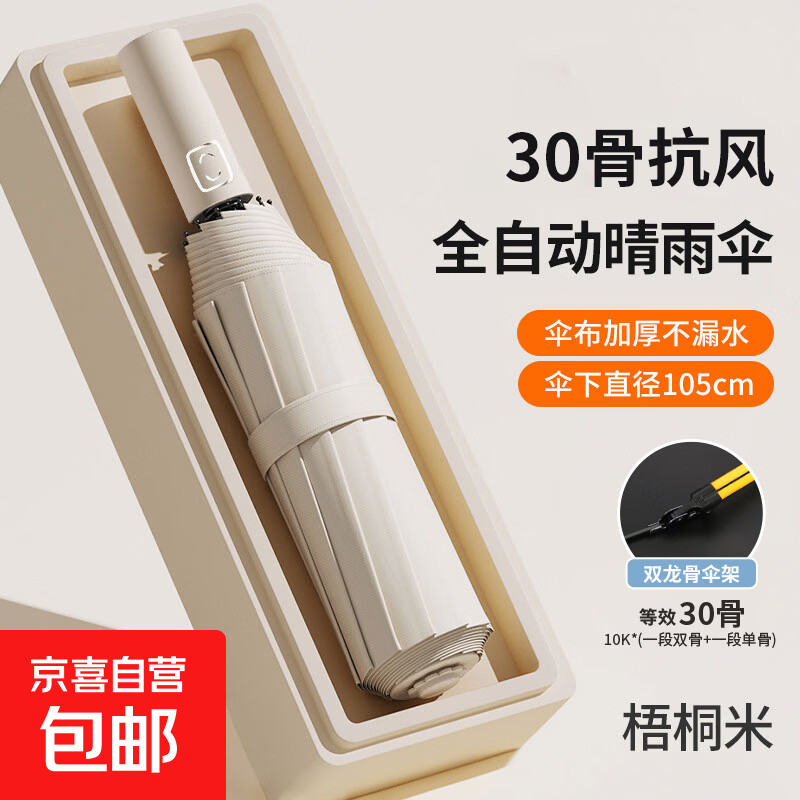 全自动超大号雨伞加大双人加厚加固女晴雨两用男黑胶太阳伞抗风暴 全自动10钢骨【30玻纤骨双人】-奶白色