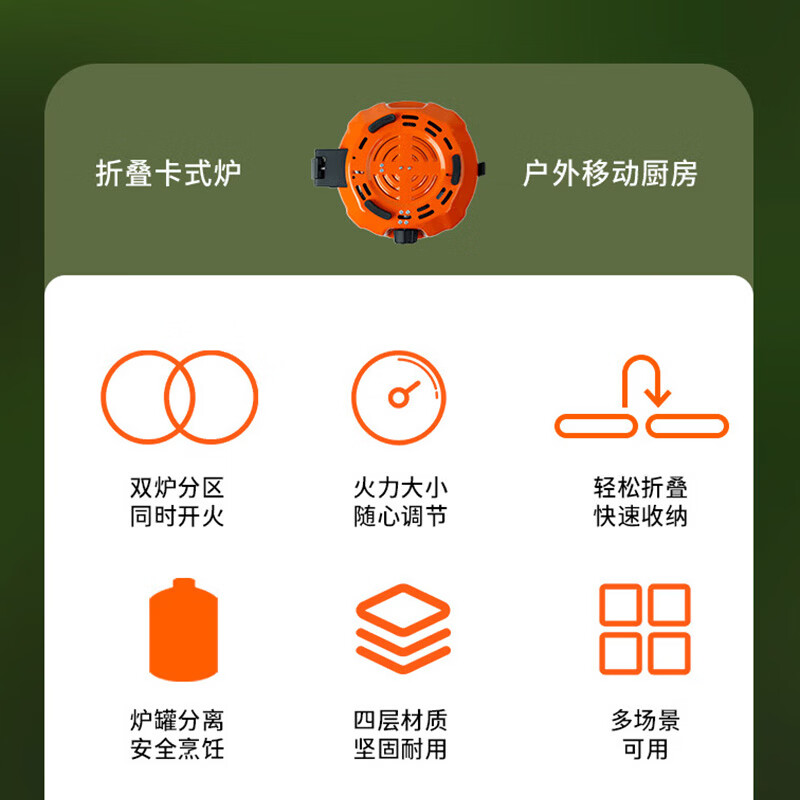 THOMSON折叠卡式炉户外双头炉便携式炉头露营野外分体燃气烧水炉具YC03 琥珀黄【赠套餐三】