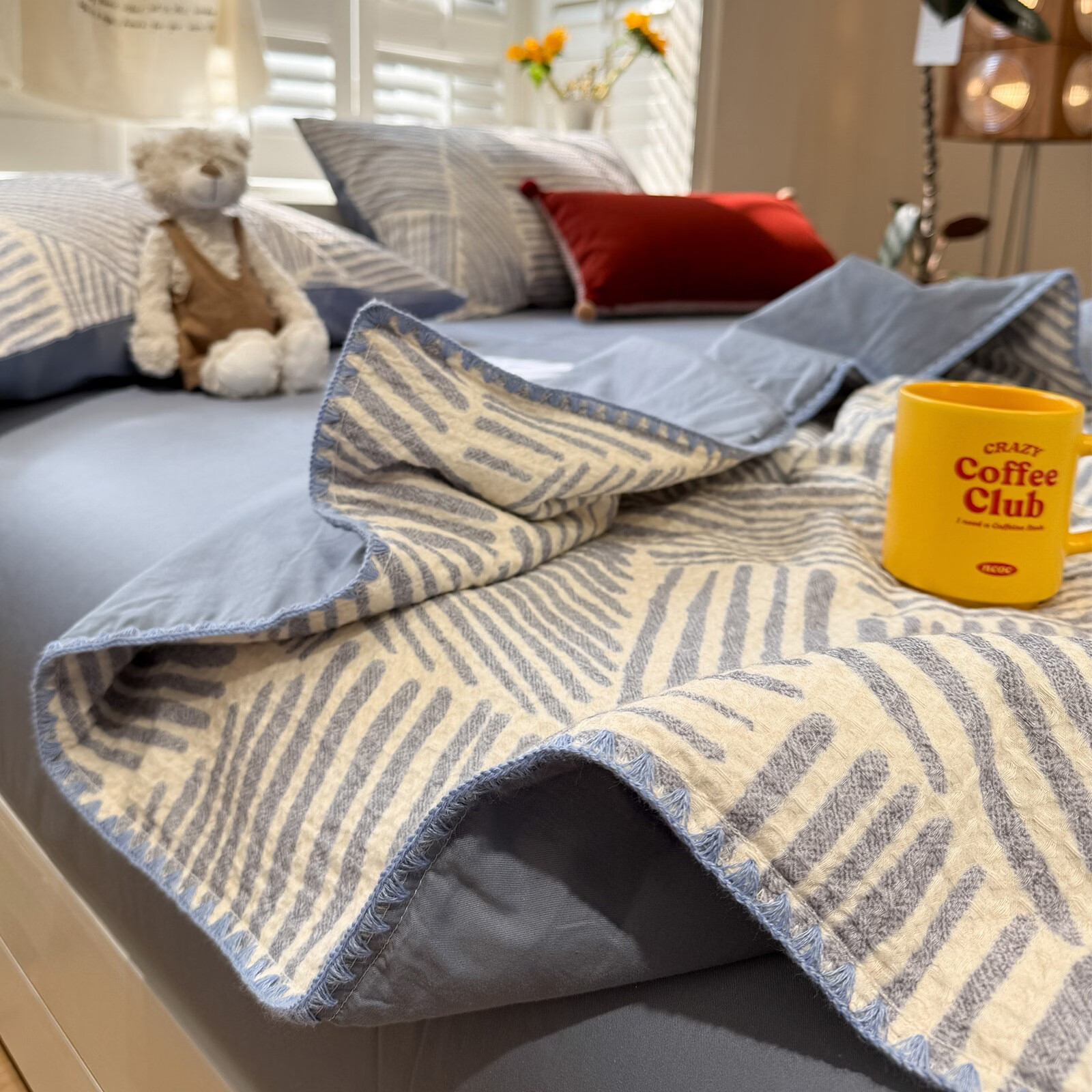 苏萱2026新款全棉纯棉华夫格夏被四件套夏季夏凉被空调被可机洗单双人 简森兰 单人夏被-150*200cm