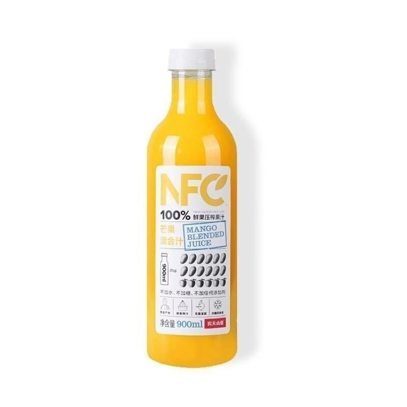 农夫山泉NFC100果汁橙汁900ml瓶芒果果蔬汁饮料 1月日期NFC芒果*2瓶 运输中挤压变形擦不退