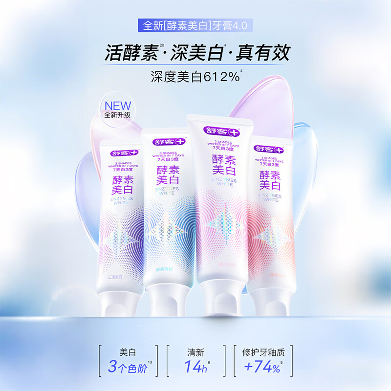 舒客酵素牙膏美白牙齿清新口气去黄去牙渍减轻口臭含氟 【7天白3度】酵素青柠+樱花120g*2