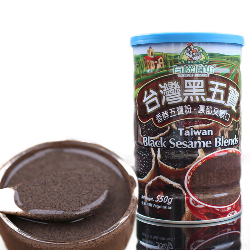 有機(jī)廚坊臺灣黑五寶黑芝麻糊五黑粉養(yǎng)發(fā)無糖黑豆黑米粉兒童代餐粉 黑五寶+杏仁粉+紅薏仁山藥 550g