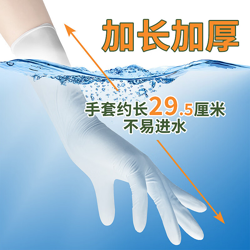 恬舒丁腈手套加长耐用洗碗加厚防油橡胶劳保家务厨房清洁做饭食品级 12寸绿色丁腈手套【50只/盒】 L(男生佩戴)