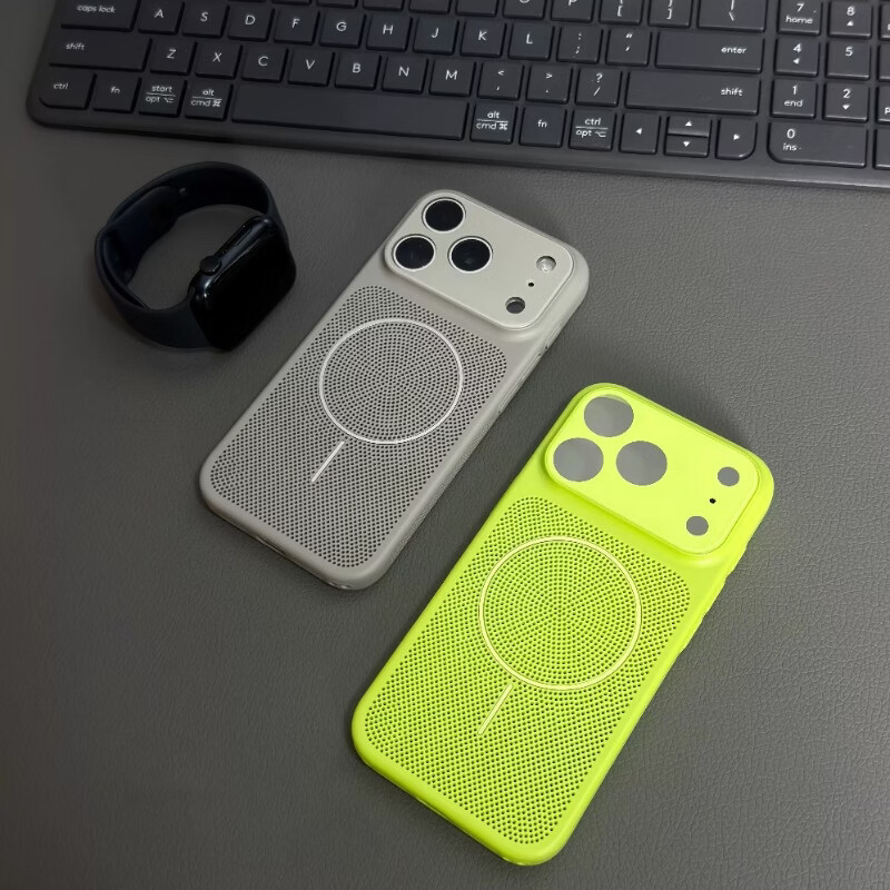 闪曼巴 夏日清爽散热透气适用iPhone17promax手机壳苹果17pro透气降温苹果17大视窗网孔全包镜头膜保护套 【峰岩白-细圈磁吸】无线充大视窗网壳 iphone 17 Pro Max