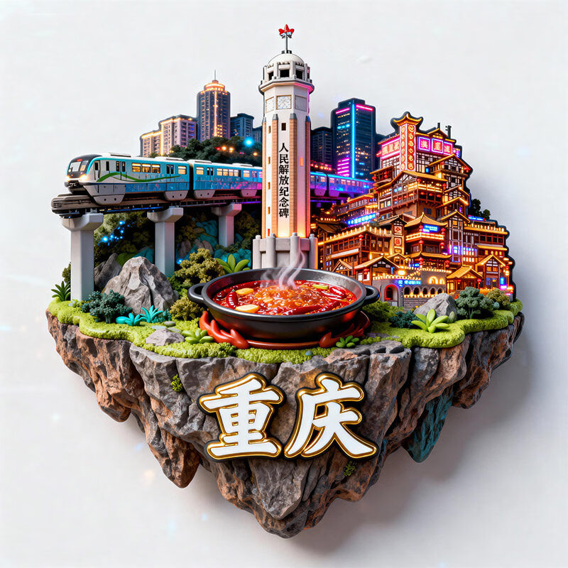 咏幻重庆金属浮雕磁吸冰箱贴中国城市旅游景点纪念品文创伴手礼装饰贴 重庆F【金属】