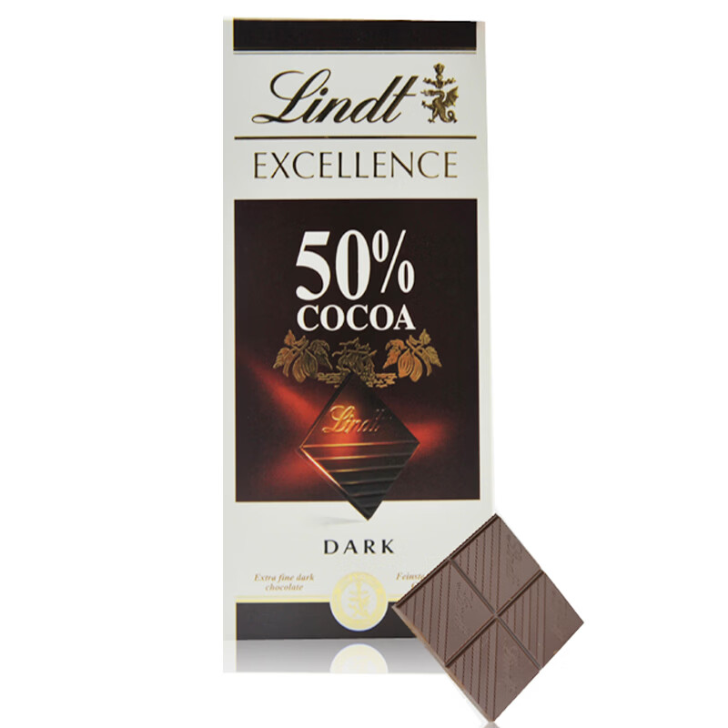 瑞士莲进口瑞士莲Lindt特醇纯可可脂黑巧克力排块70%85%90%99%100%片装 瑞士莲50%黑巧100g/26.10.31