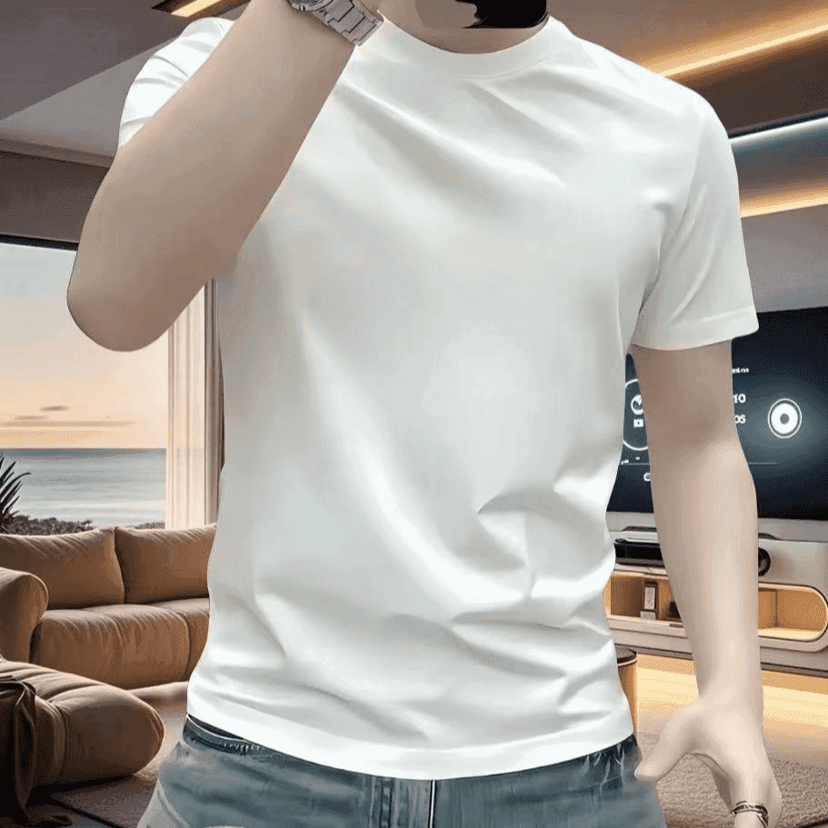 2026新款百搭T恤男重磅弹力短袖潮流设计感修身痞帅半袖纯色 白色 L 建议115-135斤