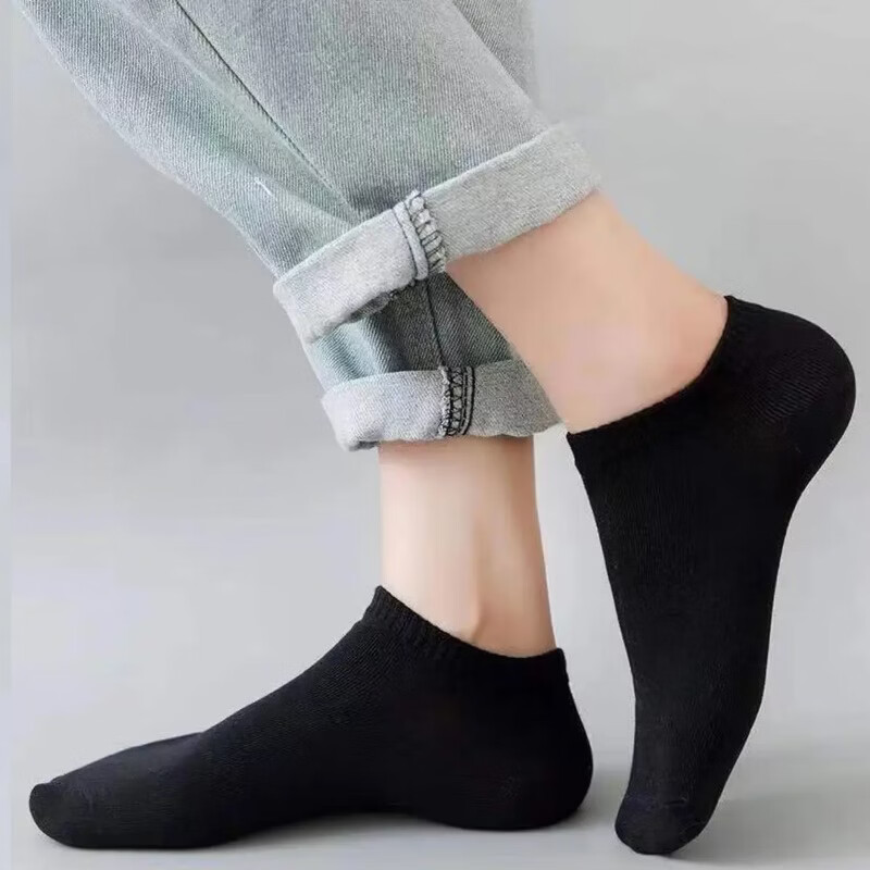 藤元井特惠-一次性袜子男短袜100双装中筒四季低帮运动透气学生船袜免洗 短筒[黑色+白色] 均码 拍20双实发20双