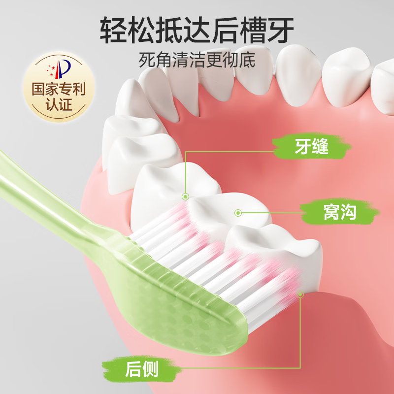 恐龙医生(PROTEFIX)【国家专利设计】弯头曲面牙刷成人软毛高档家用中毛专用牙间隙刷 软毛 4支 【养护去渍】护龈*2+ 去渍*2