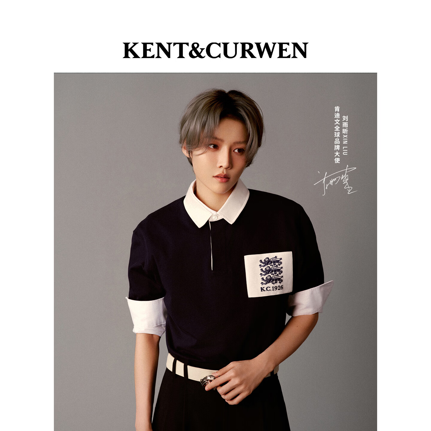 KENT&amp;CURWEN肯迪文【刘雨昕同款】春夏系列三狮贴布刺绣男女款纯棉短袖POLO衫 藏蓝色96 2026新色 M