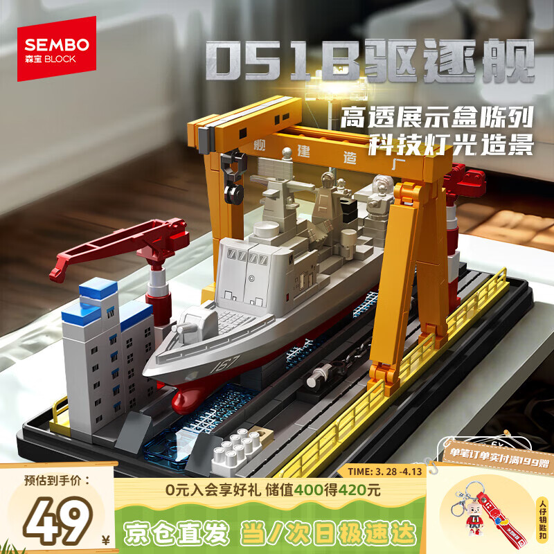 森宝积木051B3驱逐舰军事拼装玩具舰船模型摆件男孩生日新年礼物 208138