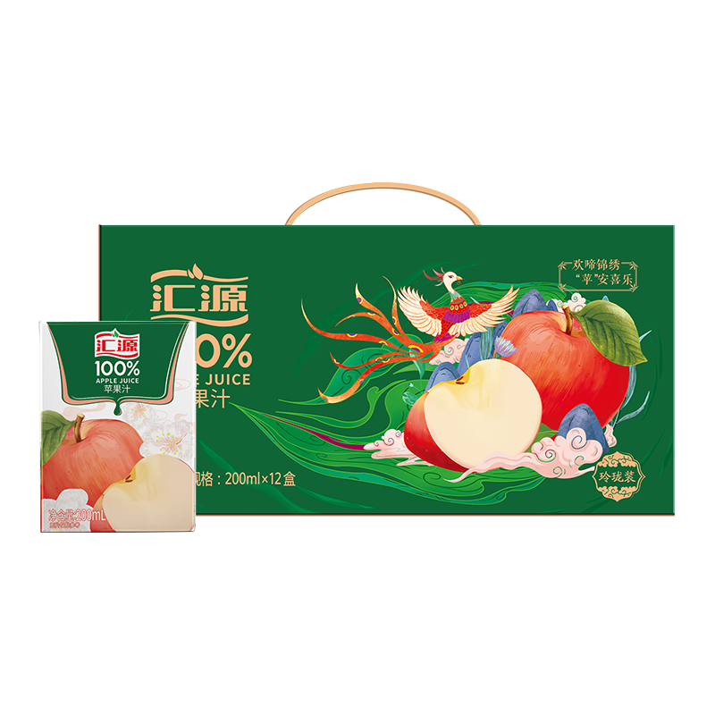 汇源100%苹果汁礼盒装果汁饮料200ml*12盒节日送礼宴请