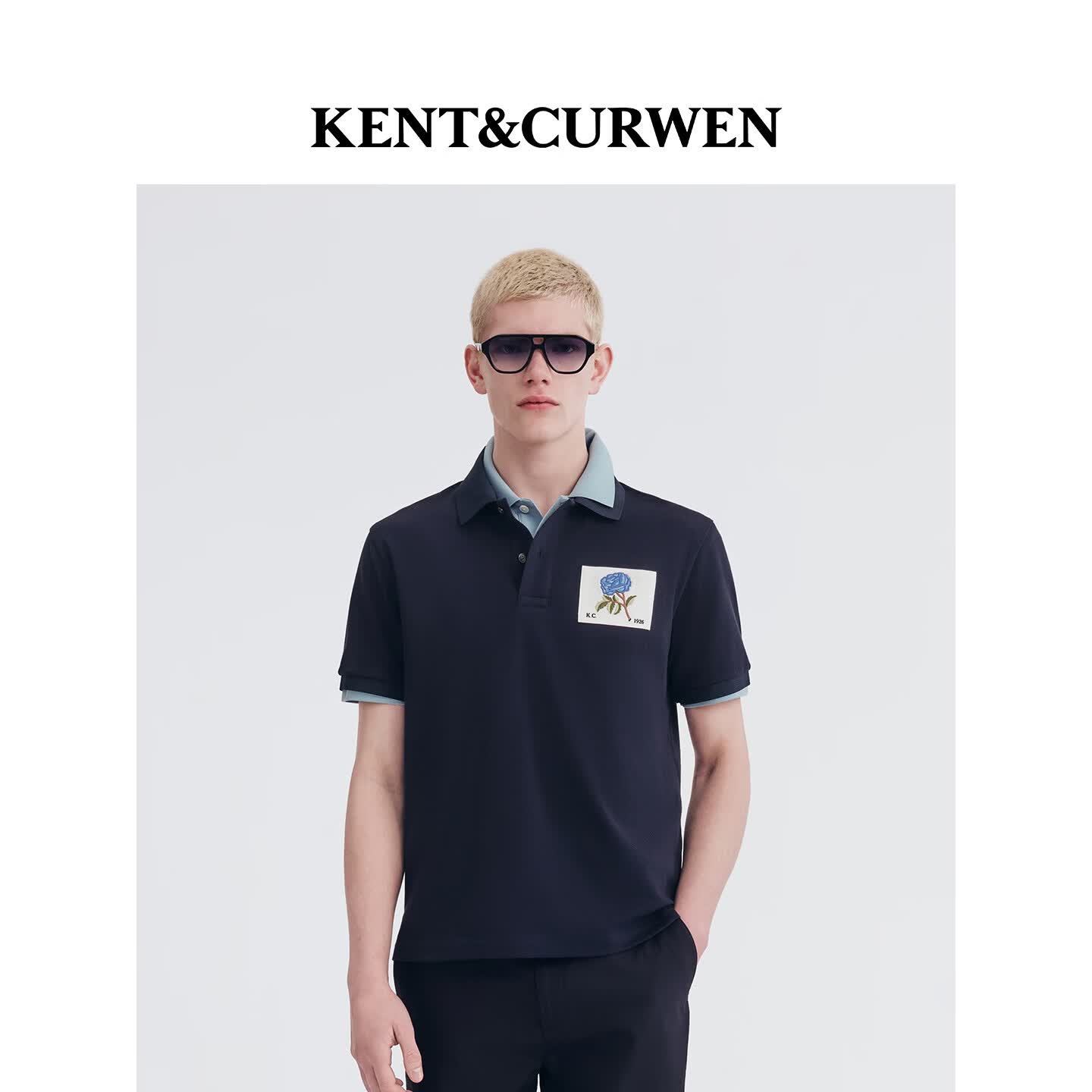 KENT&amp;CURWEN肯迪文【刘雨昕同款】玫瑰系列26夏季男士棉质短袖POLO衫七夕礼物 藏青色96 XL (180/104A)