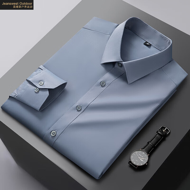 真维斯户外运动衬衫男纯色长袖商务衬衫男士棉质舒适衬衣外套衬衫 黑色 XL