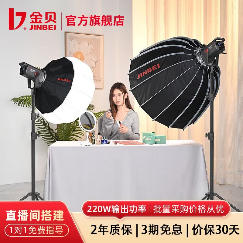金贝（JINBEI）【直降10%】JL220BI直播补光灯220w可调色温美颜常亮柔光灯视频摄影棚人像发丝拍照打光灯影视灯 双灯套直播带货【升级款】