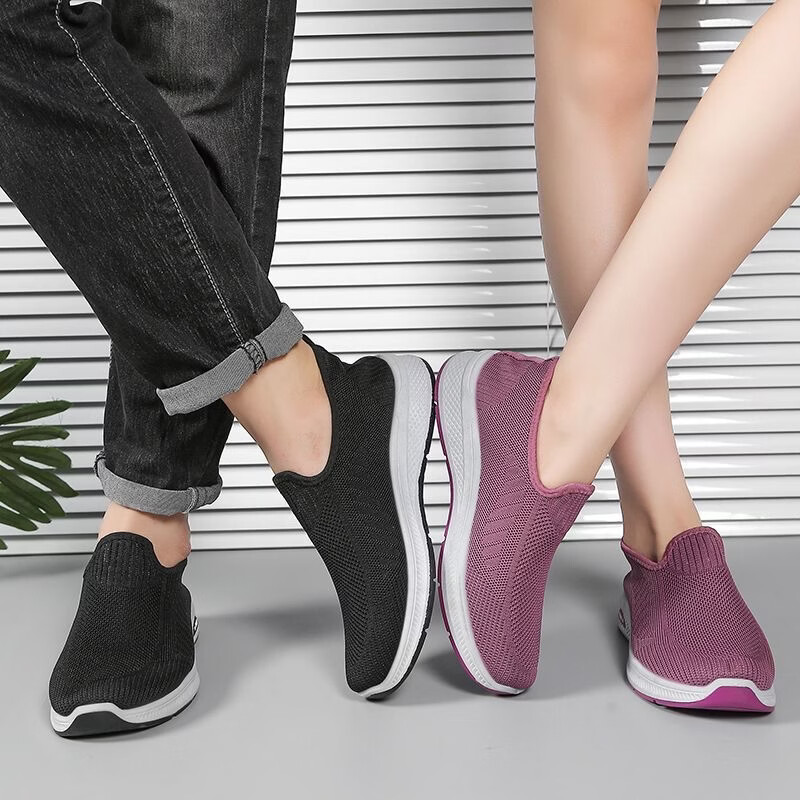 福虹辰2026新款鞋子中老年爸爸妈妈鞋休闲女鞋飞织透气单鞋一脚蹬布鞋Z 紫色 35