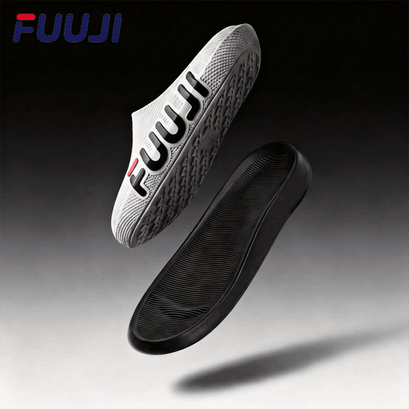 FUUJI科技感3D运动拖鞋男2026新款足弓支撑户外夏季防滑防臭凉拖厚底 白黑 44-45