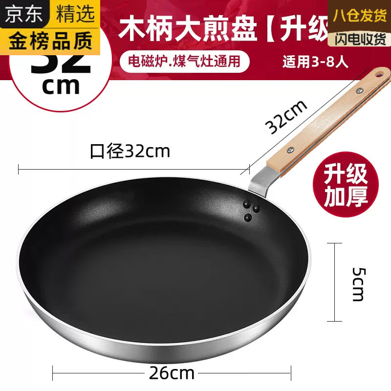 ATOX德国进口品牌不沾锅平底锅商用煎牛排锅酒店大号煎蛋煎饺烙饼锅电 木柄【升级加厚 不沾锅】 32cm