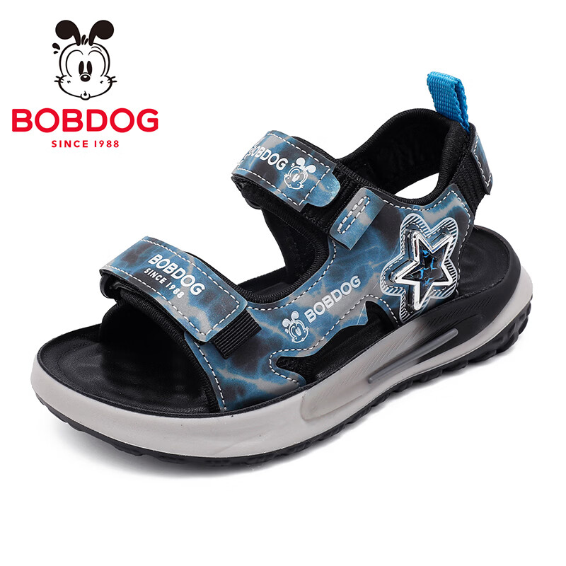 巴布豆（BOBDOG）童鞋男童凉鞋夏季男孩露趾2026新款夏款男宝儿童溯溪鞋 黑/黛蓝 30 适合脚长18.0cm