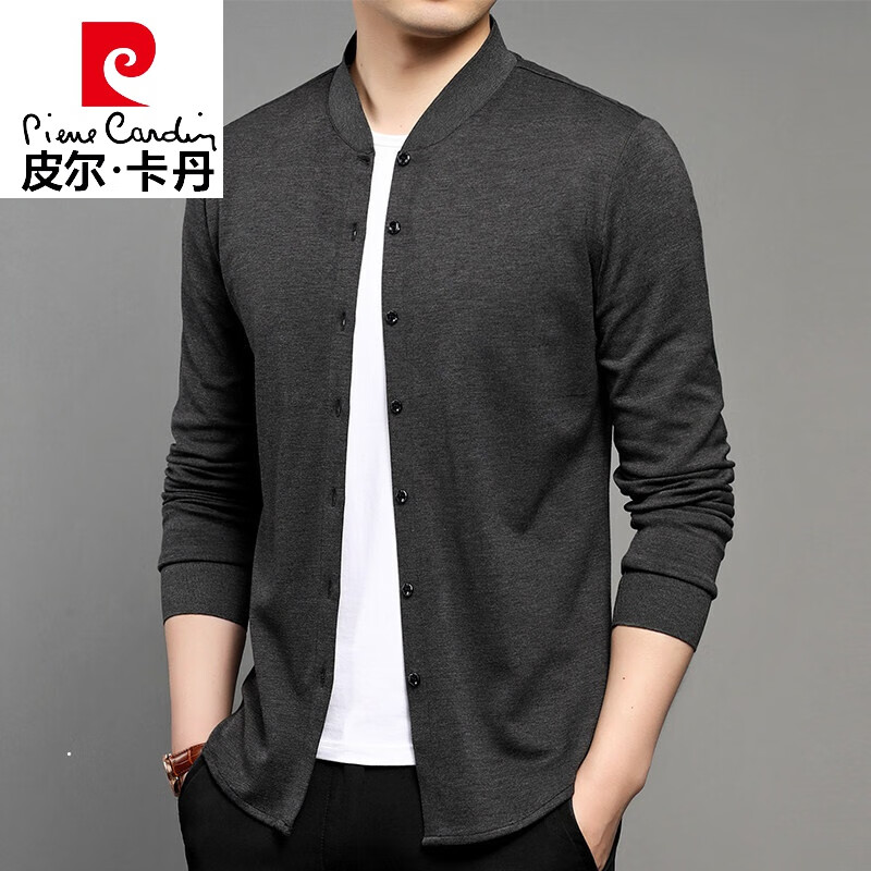 皮尔卡丹品牌高档男装 春秋含桑蚕丝中式立领长袖衬衫男中国风衬衣服